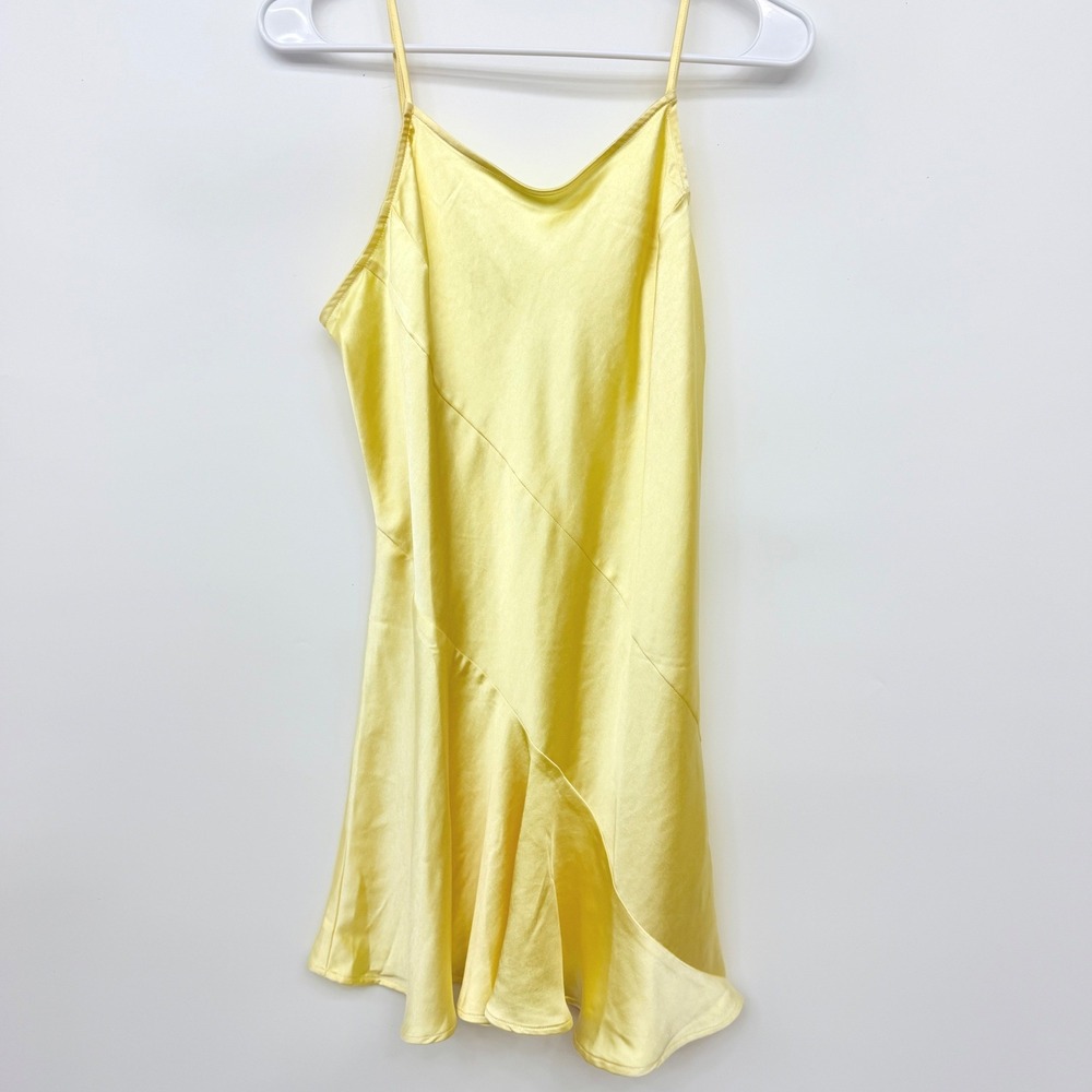 Collusion Satin Slip Dress Y2K‎ Party Asymmetric Seam Mini Womens 6 Yellow